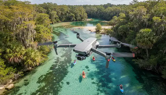 dji mavic 3 drone flying over florida crystal spring river
