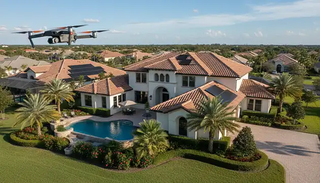 drone inspection landscaped residential home